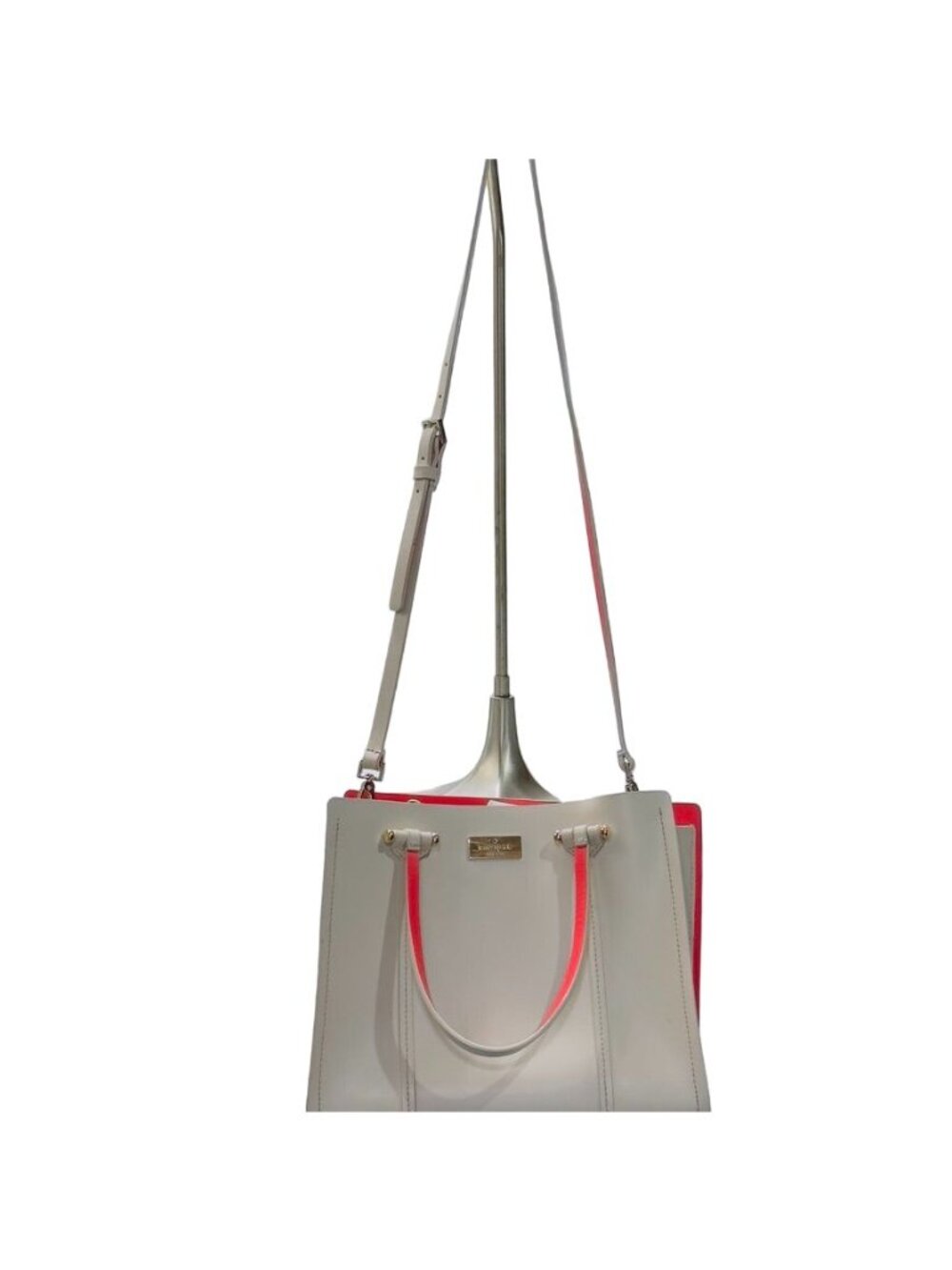 KATE SPADE Arbour Hill Elodie Handbag Beige Red Adjust Detachable Strap Handles - Picture 12 of 13
